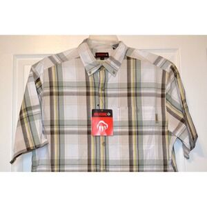Wolverine Petosky Shirt Men's Size L Short Sleeve White Green Brown Yellow Plaid
